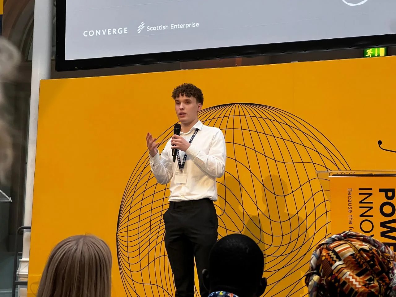 Pitching Catalyst Neuromorphic on stage at the National Museum of Scotland